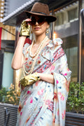 Multicolor Satin Printed Saree With Blouse Piece