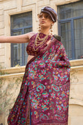 Multicolor Satin Printed Saree With Blouse Piece