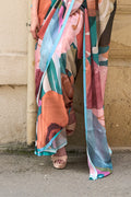 Multicolor Satin Printed Saree With Blouse Piece