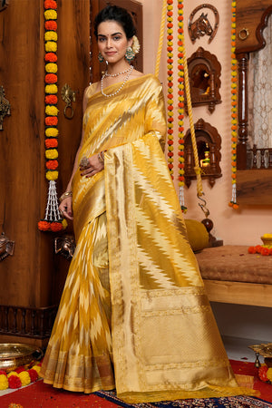 Canary Yellow Organza Saree