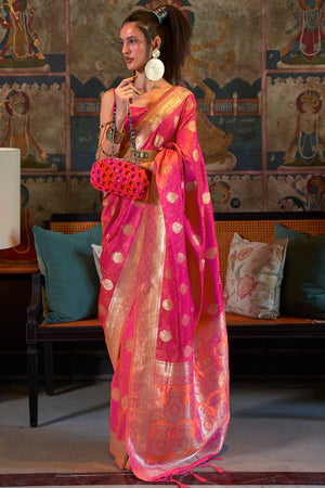 Thulian Pink Satin Saree