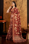 Maroon Silk Floral Printed Zari Saree