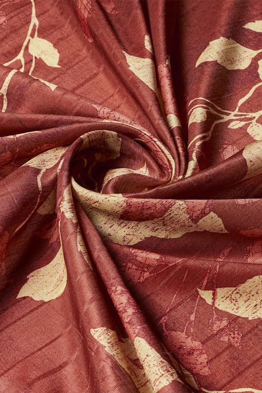 Maroon Silk Floral Printed Zari Saree