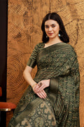 Green Silk Ethnic Motifs Printed Saree