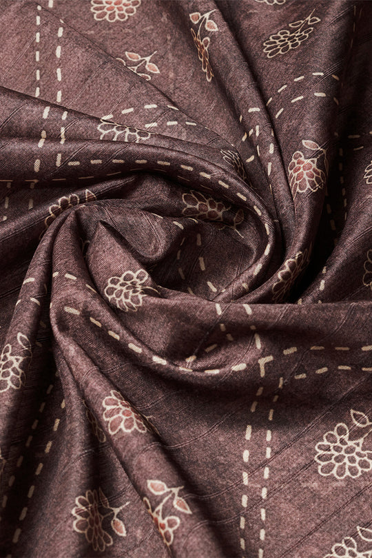 Dark Grey Silk Floral Printed Zari Saree