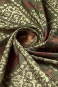 Olive Silk Batik Printed Zari Saree