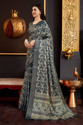 Grey Silk Geometric Printed Zari Saree