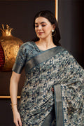 Grey Silk Geometric Printed Zari Saree