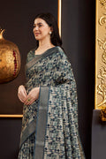 Grey Silk Geometric Printed Zari Saree