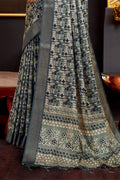 Grey Silk Geometric Printed Zari Saree