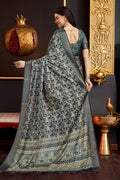 Grey Silk Geometric Printed Zari Saree