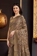 Brown Silk Floral Printed Zari Saree