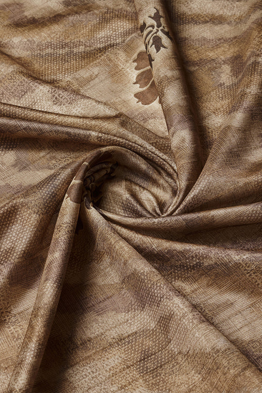 Brown Silk Floral Printed Zari Saree
