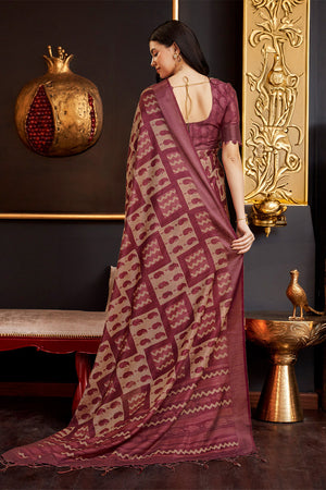 Maroon Silk Paisley Printed Saree