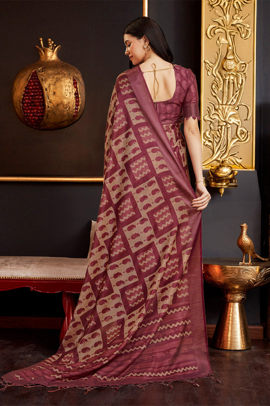 Maroon Silk Paisley Printed Saree