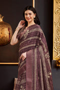 Magenta Silk Ethnic Motifs Printed Saree