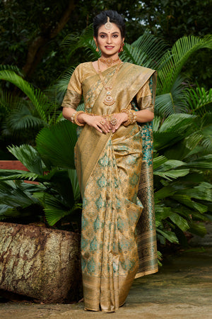 Golden And Green South Silk Saree