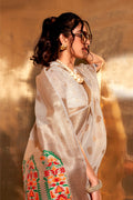 Off White Paithani Silk Saree With Blouse Piece