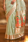 Green Paithani Silk Saree With Blouse Piece