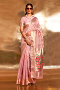 Baby Pink Paithani Silk  Saree With Blouse Piece