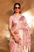 Baby Pink Paithani Silk  Saree With Blouse Piece