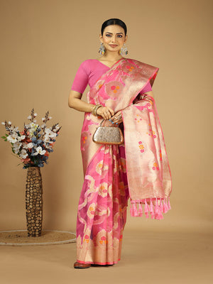 Organza Silk Banarasi Silk Saree With Blouse Piece