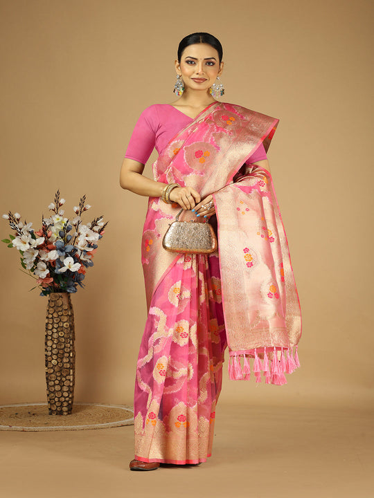 Organza Silk Banarasi Silk Saree With Blouse Piece