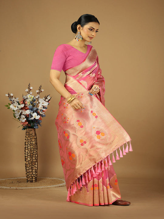 Organza Silk Banarasi Silk Saree With Blouse Piece