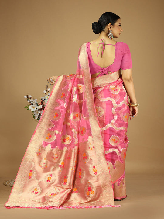 Organza Silk Banarasi Silk Saree With Blouse Piece