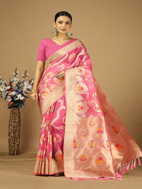 Organza Silk Banarasi Silk Saree With Blouse Piece