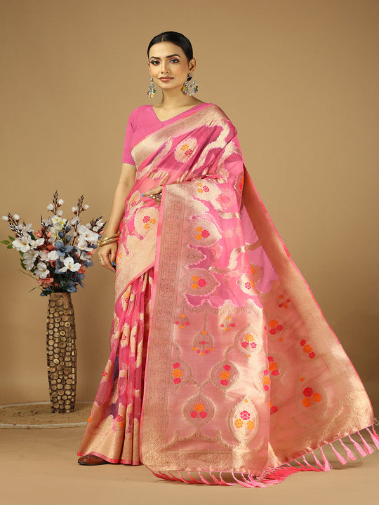 Organza Silk Banarasi Silk Saree With Blouse Piece