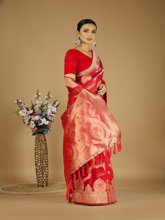 Organza Silk Banarasi Silk Saree With Blouse Piece