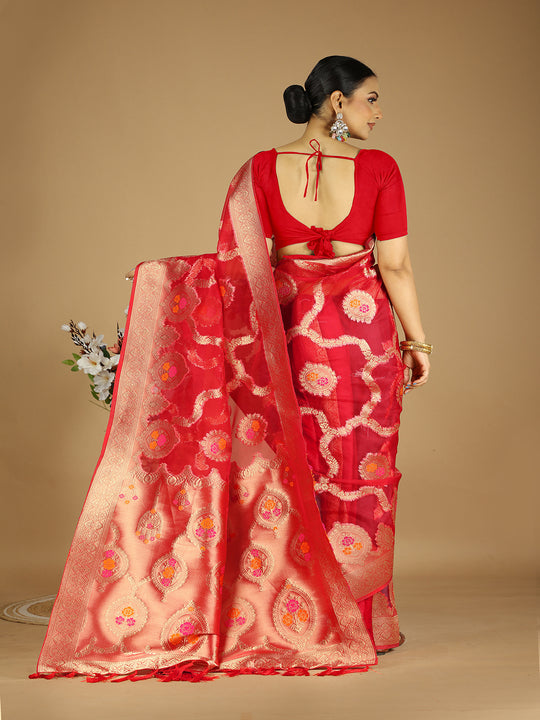 Organza Silk Banarasi Silk Saree With Blouse Piece