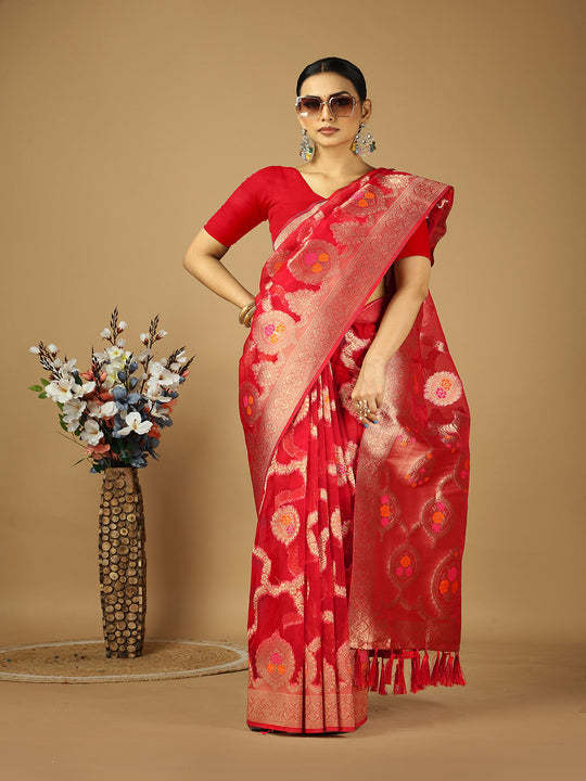 Organza Silk Banarasi Silk Saree With Blouse Piece