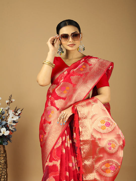 Organza Silk Banarasi Silk Saree With Blouse Piece