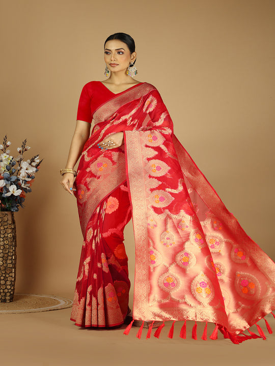 Organza Silk Banarasi Silk Saree With Blouse Piece