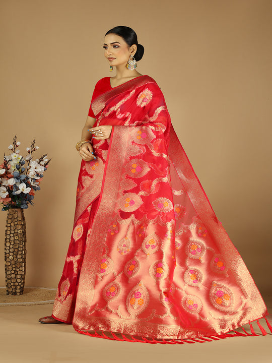 Organza Silk Banarasi Silk Saree With Blouse Piece