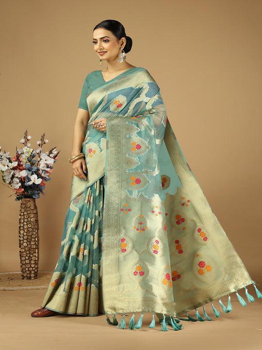 Organza Silk Banarasi Silk Saree With Blouse Piece