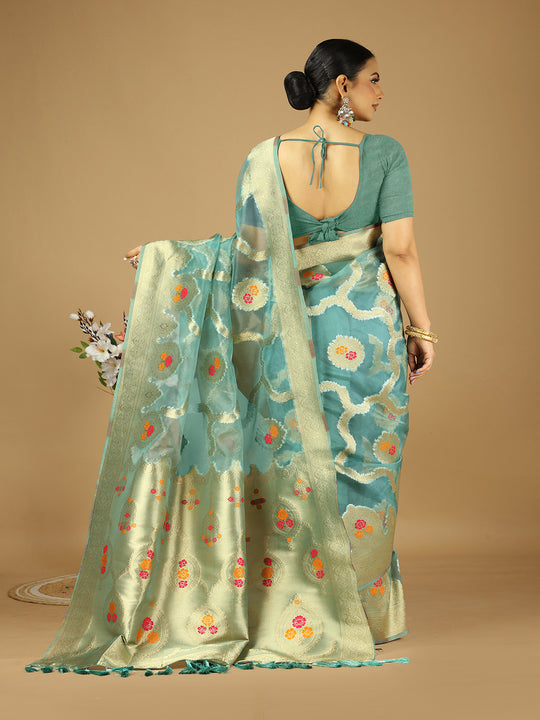 Organza Silk Banarasi Silk Saree With Blouse Piece
