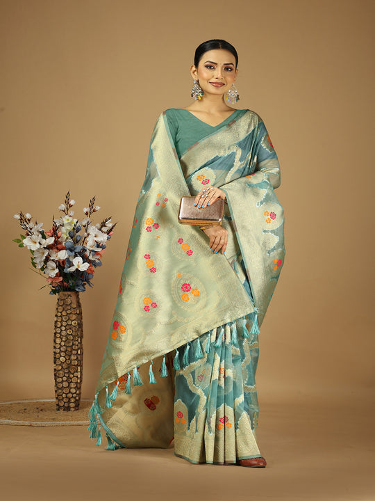 Organza Silk Banarasi Silk Saree With Blouse Piece