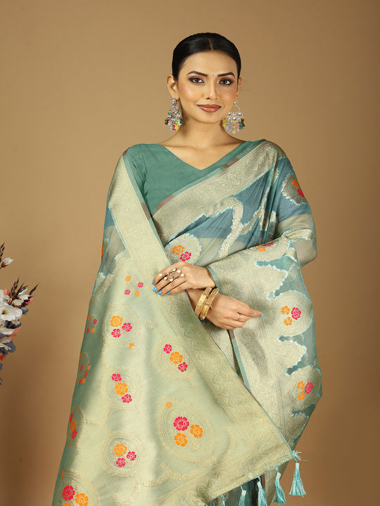 Organza Silk Banarasi Silk Saree With Blouse Piece