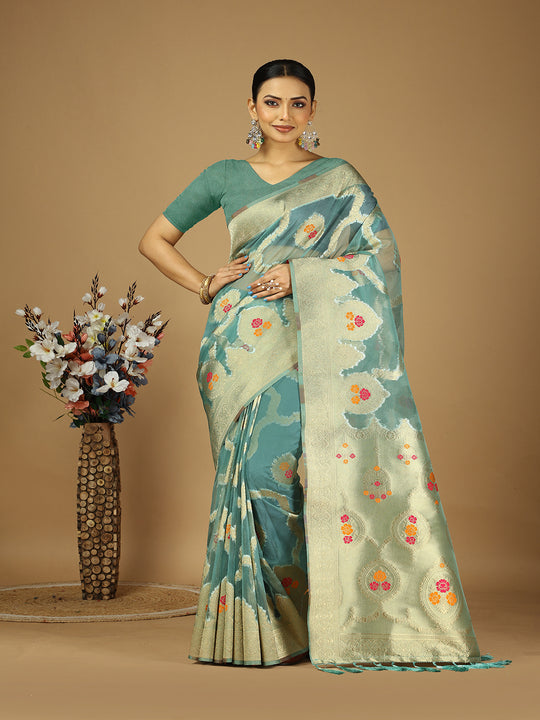 Organza Silk Banarasi Silk Saree With Blouse Piece