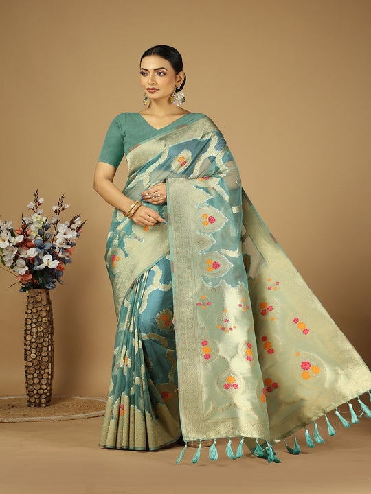 Organza Silk Banarasi Silk Saree With Blouse Piece