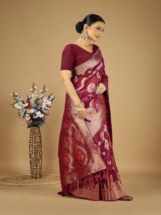 Organza Silk Banarasi Silk Saree With Blouse Piece