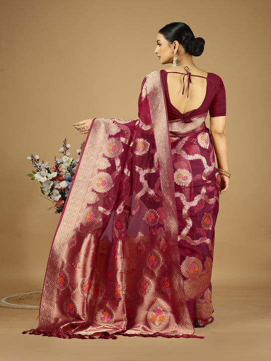 Organza Silk Banarasi Silk Saree With Blouse Piece