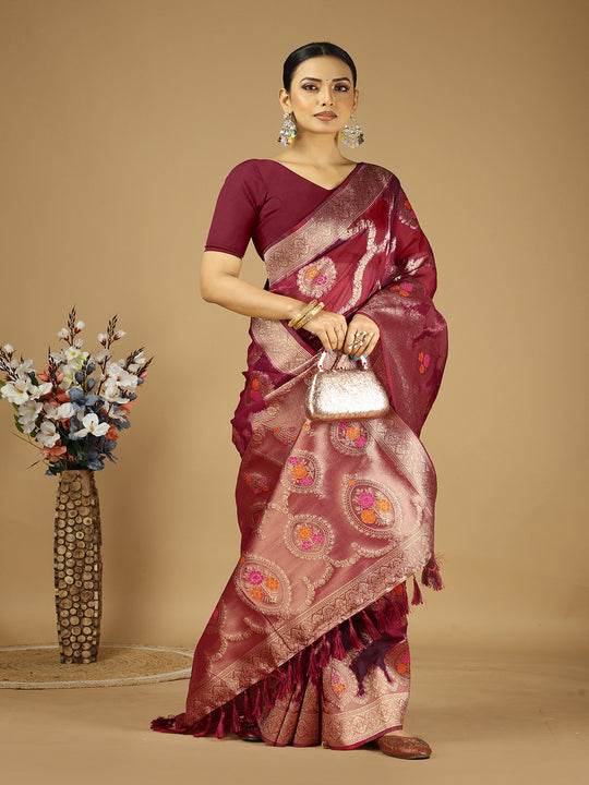 Organza Silk Banarasi Silk Saree With Blouse Piece