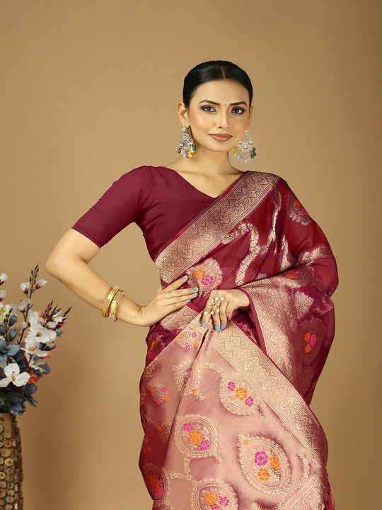 Organza Silk Banarasi Silk Saree With Blouse Piece