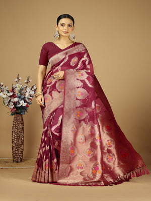 Organza Silk Banarasi Silk Saree With Blouse Piece