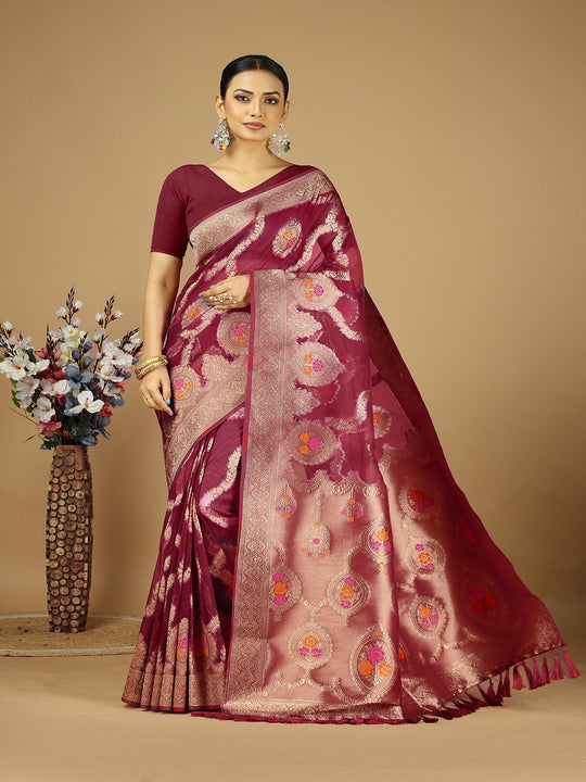 Organza Silk Banarasi Silk Saree With Blouse Piece