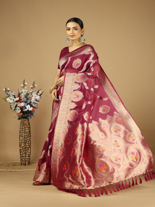 Organza Silk Banarasi Silk Saree With Blouse Piece